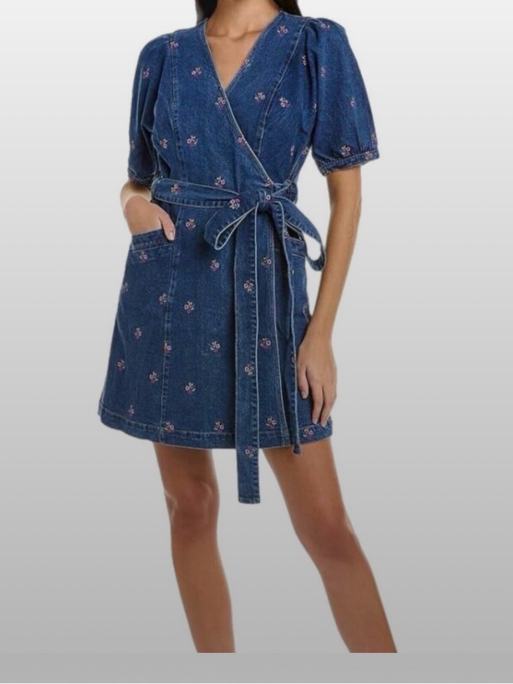 Draper James Denim Floral Embroidered Long Coat. Colorful, Denim.